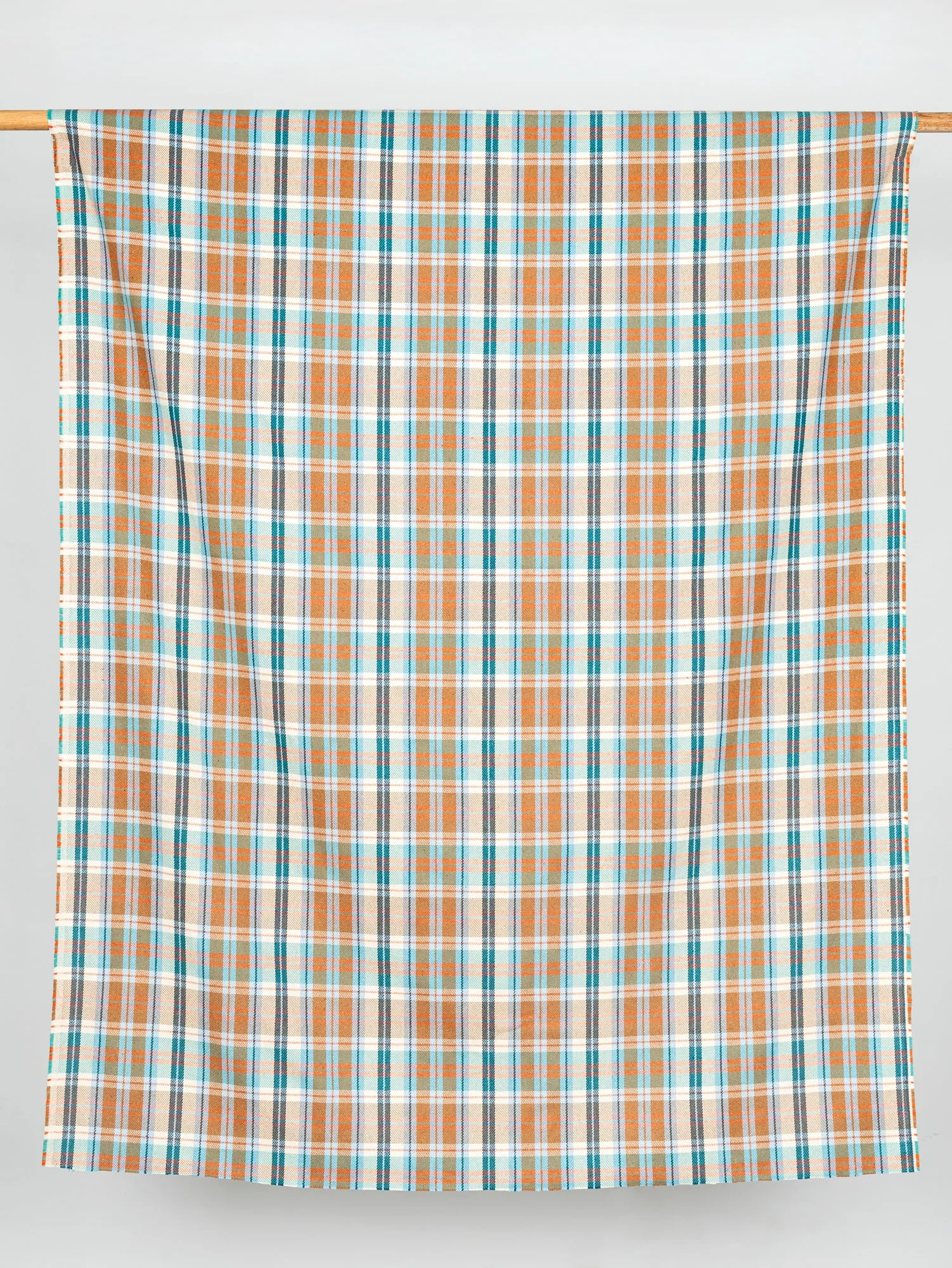 Plaid Eco Cotton Blend Twill - Cream   Brown   Blue   Orange