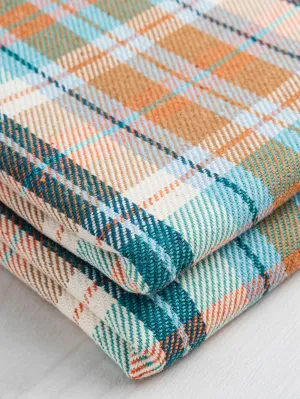 Plaid Eco Cotton Blend Twill - Cream   Brown   Blue   Orange