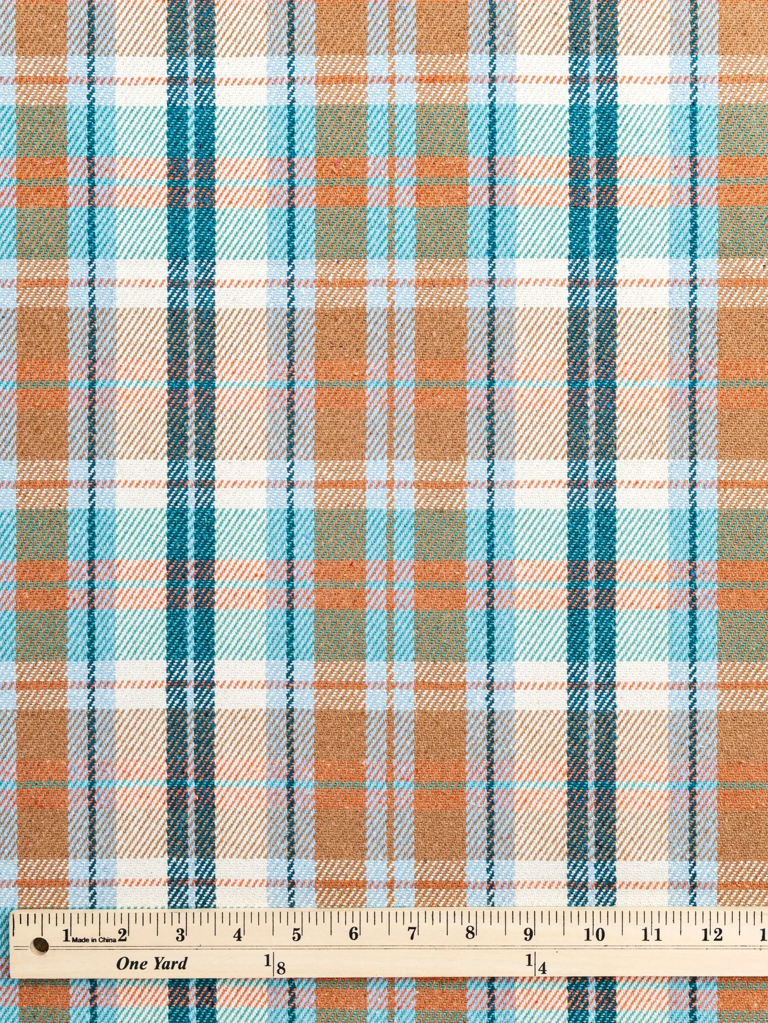 Plaid Eco Cotton Blend Twill - Cream   Brown   Blue   Orange