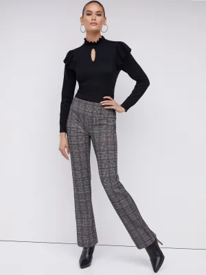 Pull-On Mid-Rise Plaid Bootcut Ponte Pant - Superflex