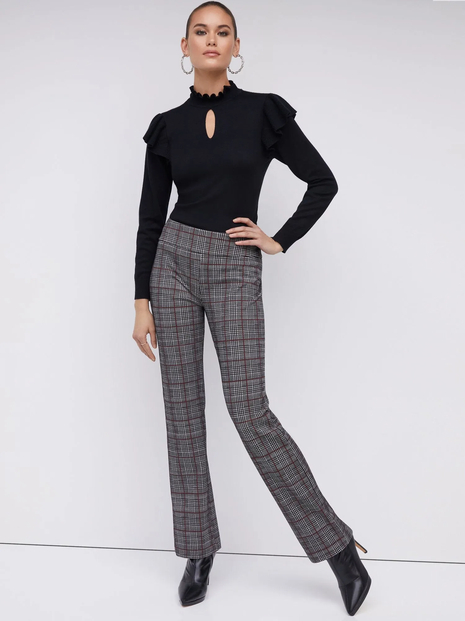 Pull-On Mid-Rise Plaid Bootcut Ponte Pant - Superflex