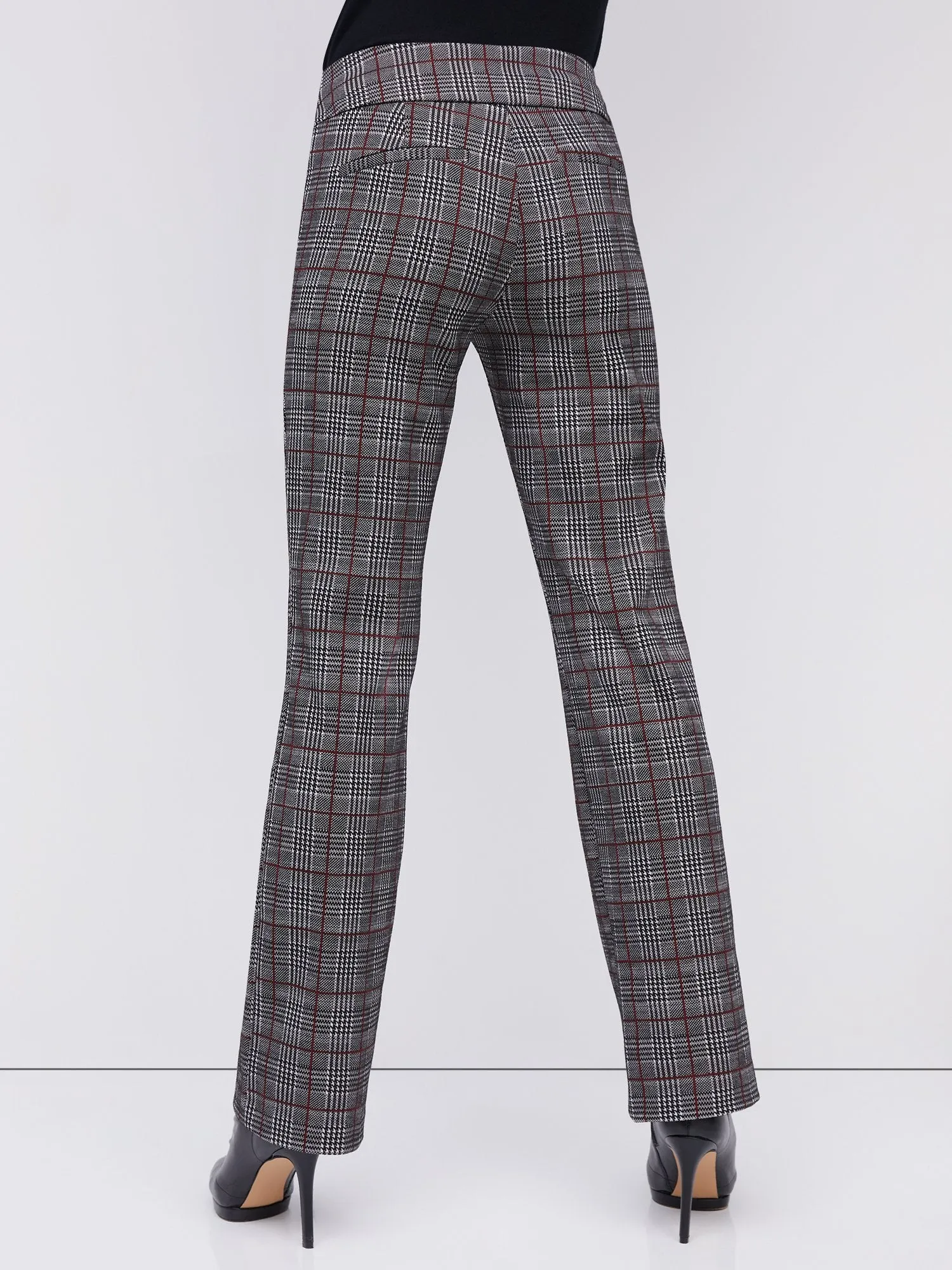 Pull-On Mid-Rise Plaid Bootcut Ponte Pant - Superflex