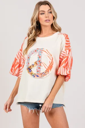 SAGE   FIG Peace Applique Patch with Zebra Print Contrast Top