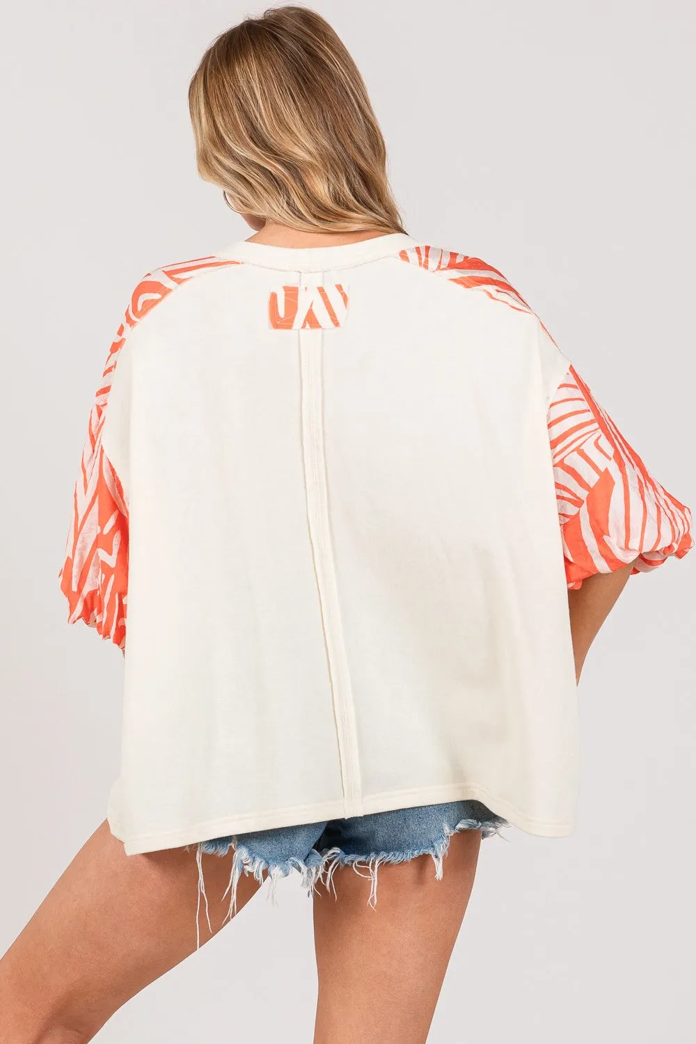 SAGE   FIG Peace Applique Patch with Zebra Print Contrast Top