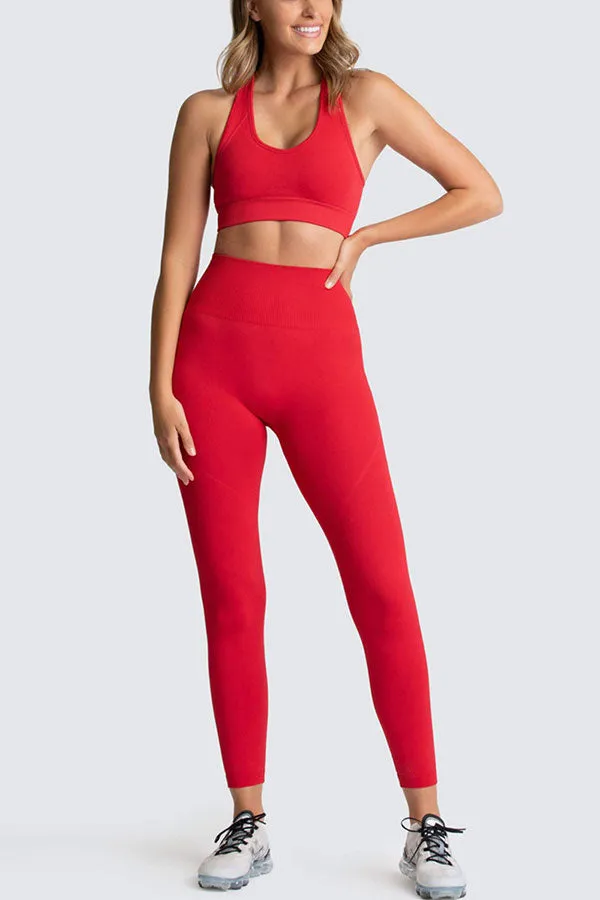 Solid Color Sporty Yoga Pants Suit