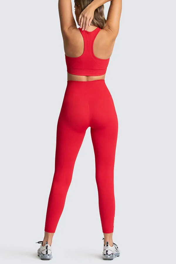 Solid Color Sporty Yoga Pants Suit