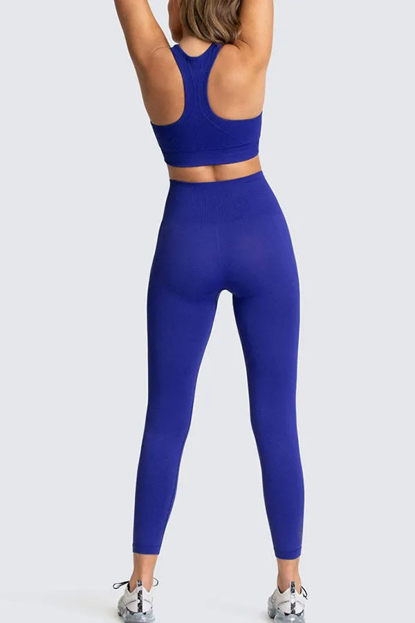 Solid Color Sporty Yoga Pants Suit