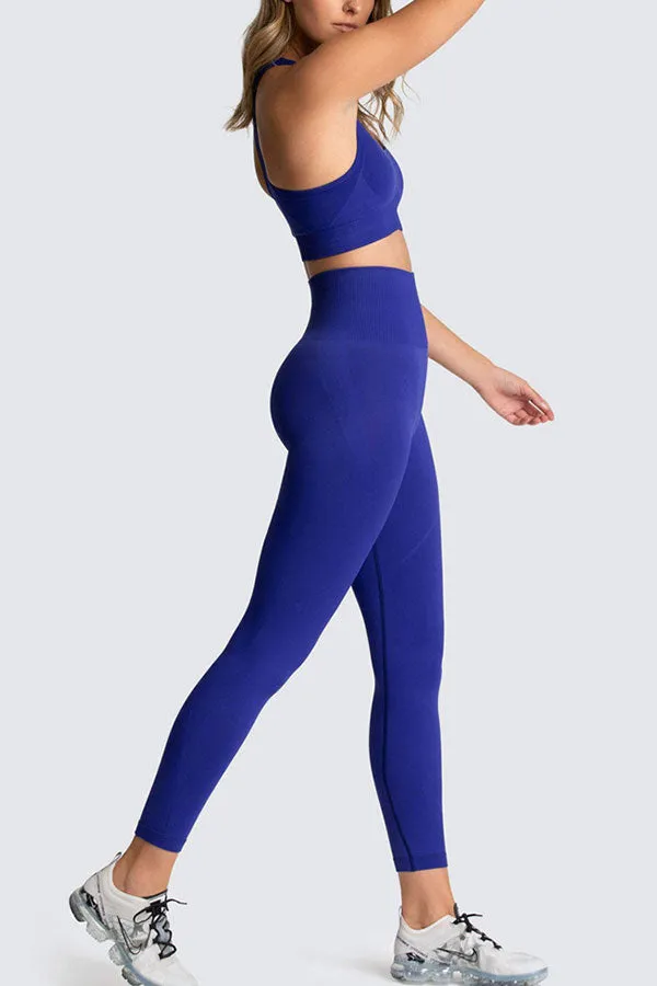 Solid Color Sporty Yoga Pants Suit