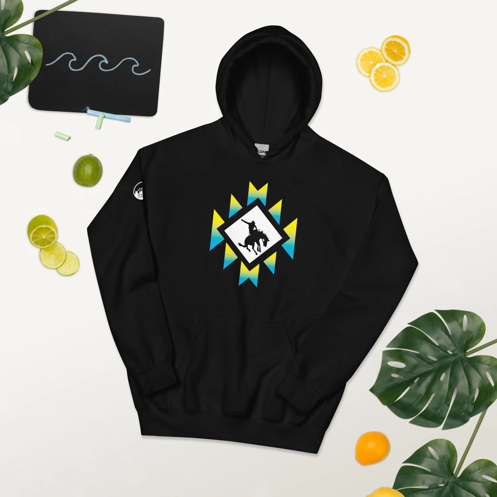 Southwest Bronco Blue and Yellow Gradient Cowboy Hoodie