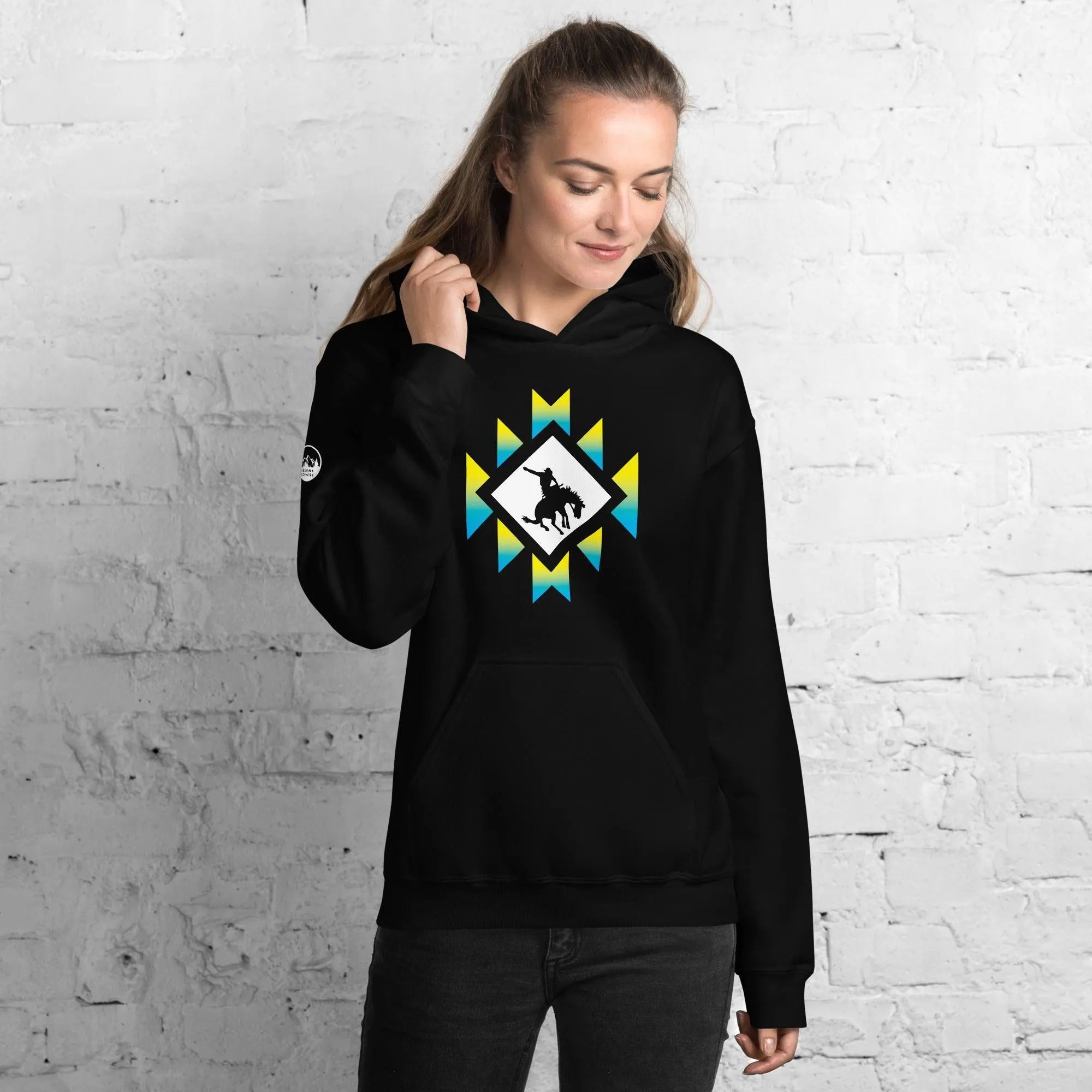 Southwest Bronco Blue and Yellow Gradient Cowboy Hoodie
