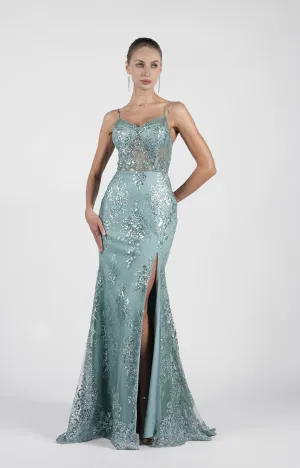 Spaghetti Straps High Side Split Sweep Train Lace-Up  Evening Dress
