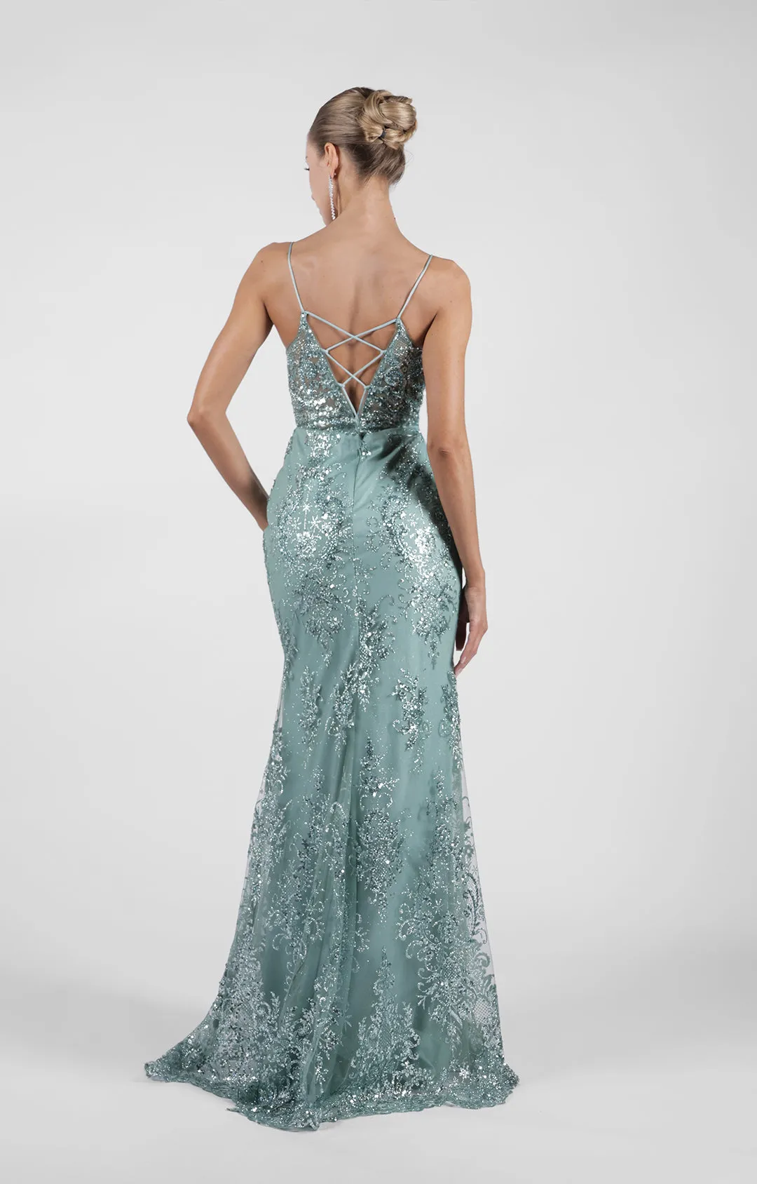 Spaghetti Straps High Side Split Sweep Train Lace-Up  Evening Dress