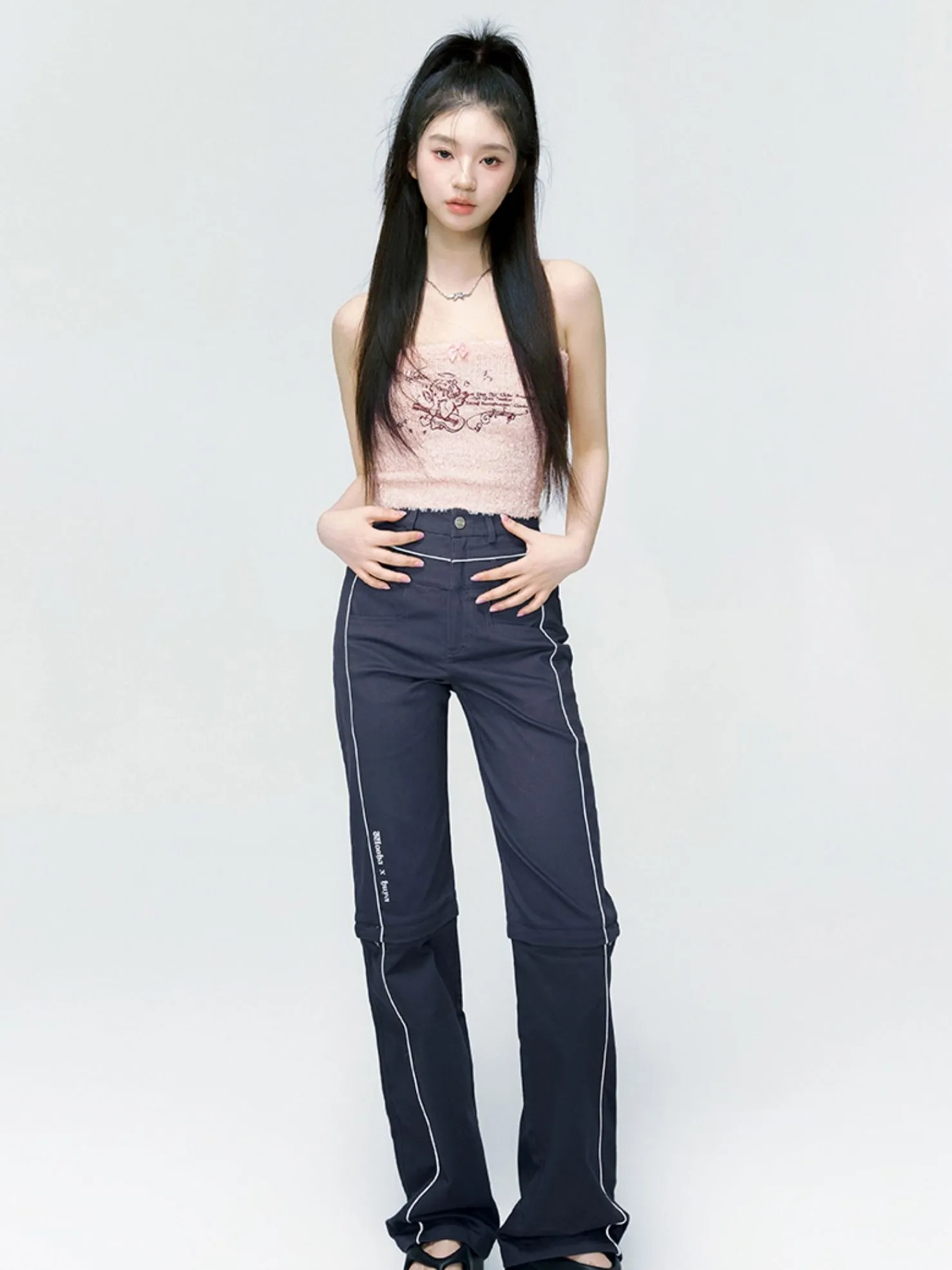 Straight Casual Knee-Zip Sporty Pants