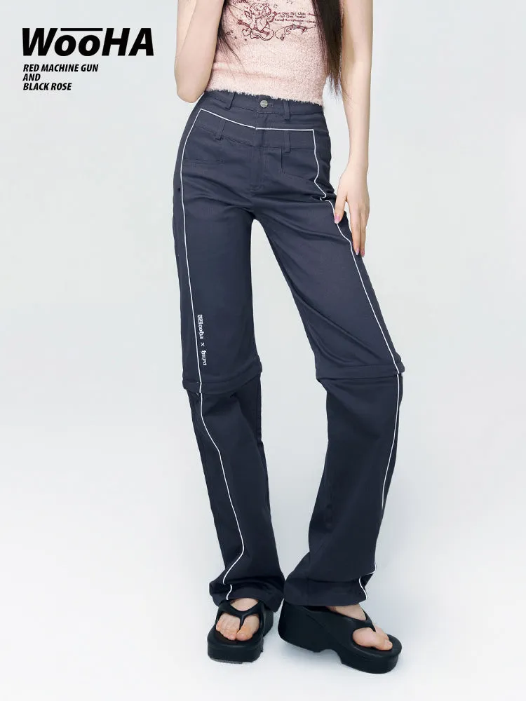 Straight Casual Knee-Zip Sporty Pants