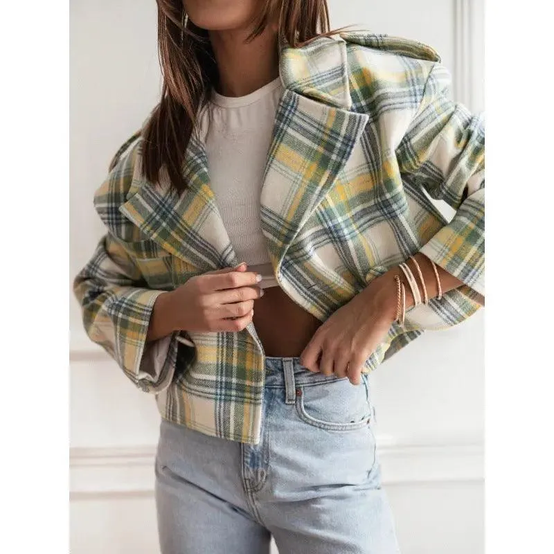 Tailored Plaid Woolen Coat