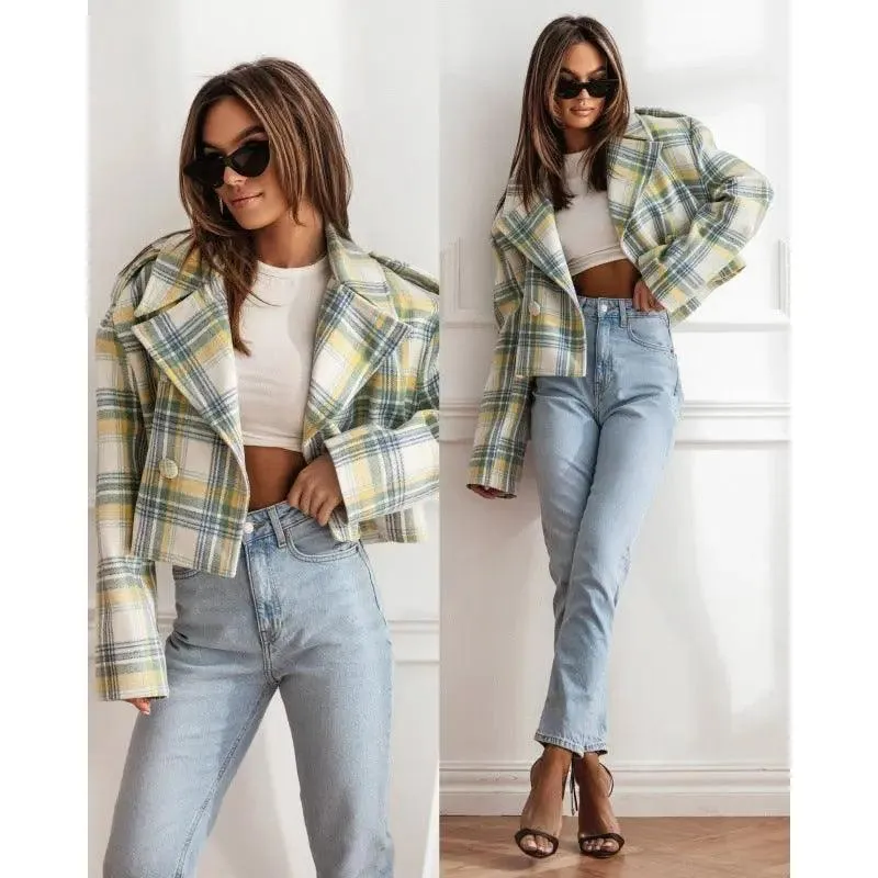 Tailored Plaid Woolen Coat