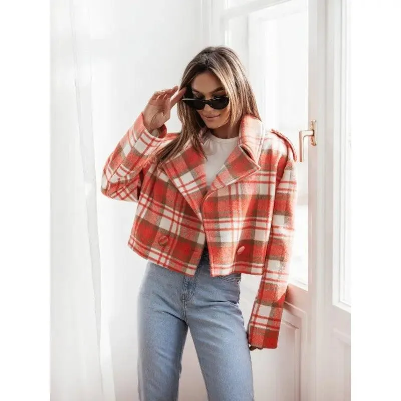 Tailored Plaid Woolen Coat