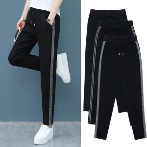 Thin Long Black Casual Women Sporty Straight Pants