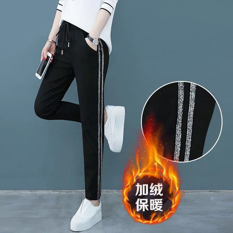 Thin Long Black Casual Women Sporty Straight Pants