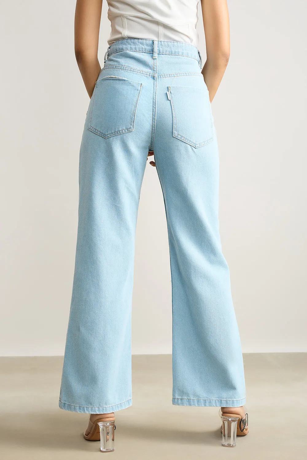 True Blue Distressed Wide Leg Jeans