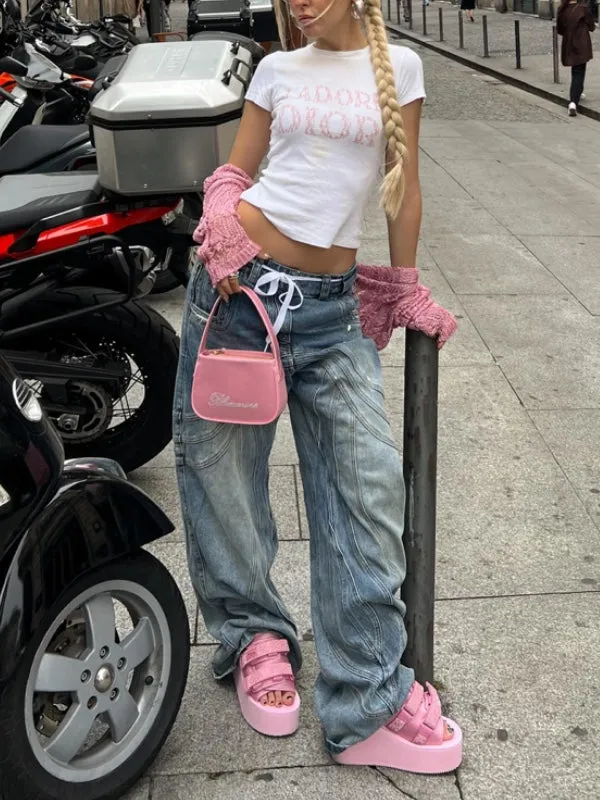 Vintage Gradient Zipper Button Jeans