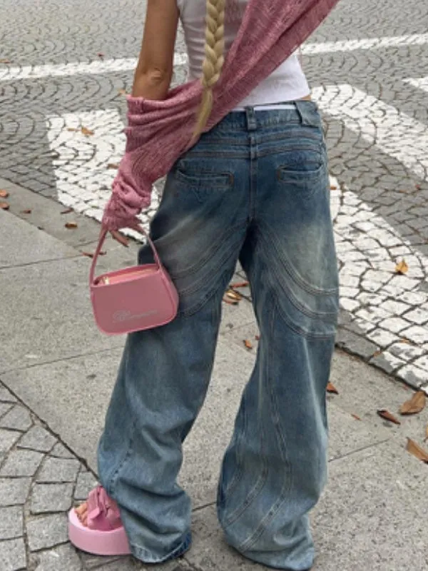 Vintage Gradient Zipper Button Jeans
