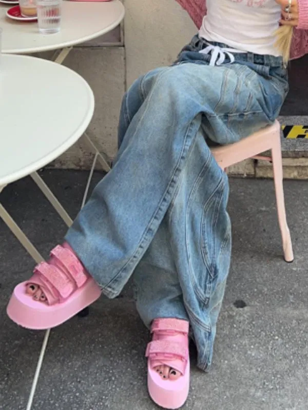 Vintage Gradient Zipper Button Jeans