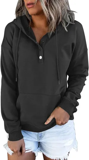 Womens Casual Hoodies Pullover Tops 2022 Fall Clothes Drawstring Long Sleeve Sweatshirts with Pocket