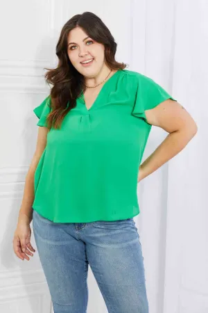 Women's Sew In Love Just For You Full Size Short Ruffled Sleeve length Top in Green