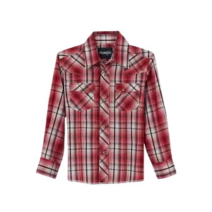 Wrangler Boy's Western Fashion  Snap Plaid Red Shirt